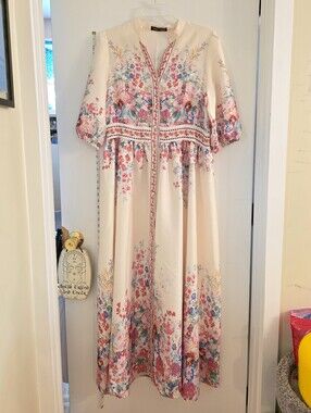 SHEIN Cream Maxi Dress with Pink & Blue Floral Print